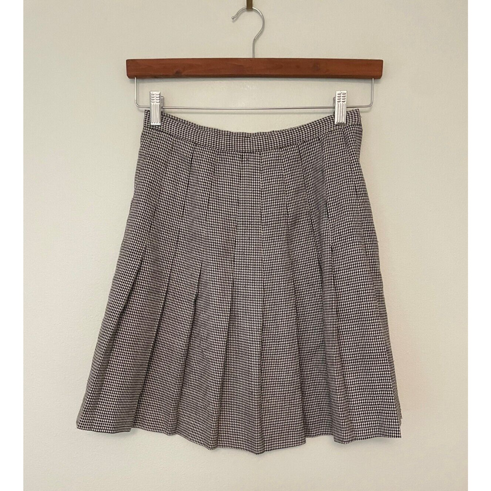 Vintage Womens Skirt Size 8 Black Houndstooth Plaid Pleated School Grunge Y2K